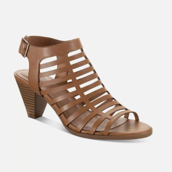 NEW Style & Co Haileyy Caged Upper Cone Heel Shootie Sandals 7.5M Platino Gold - Picture 2 of 3